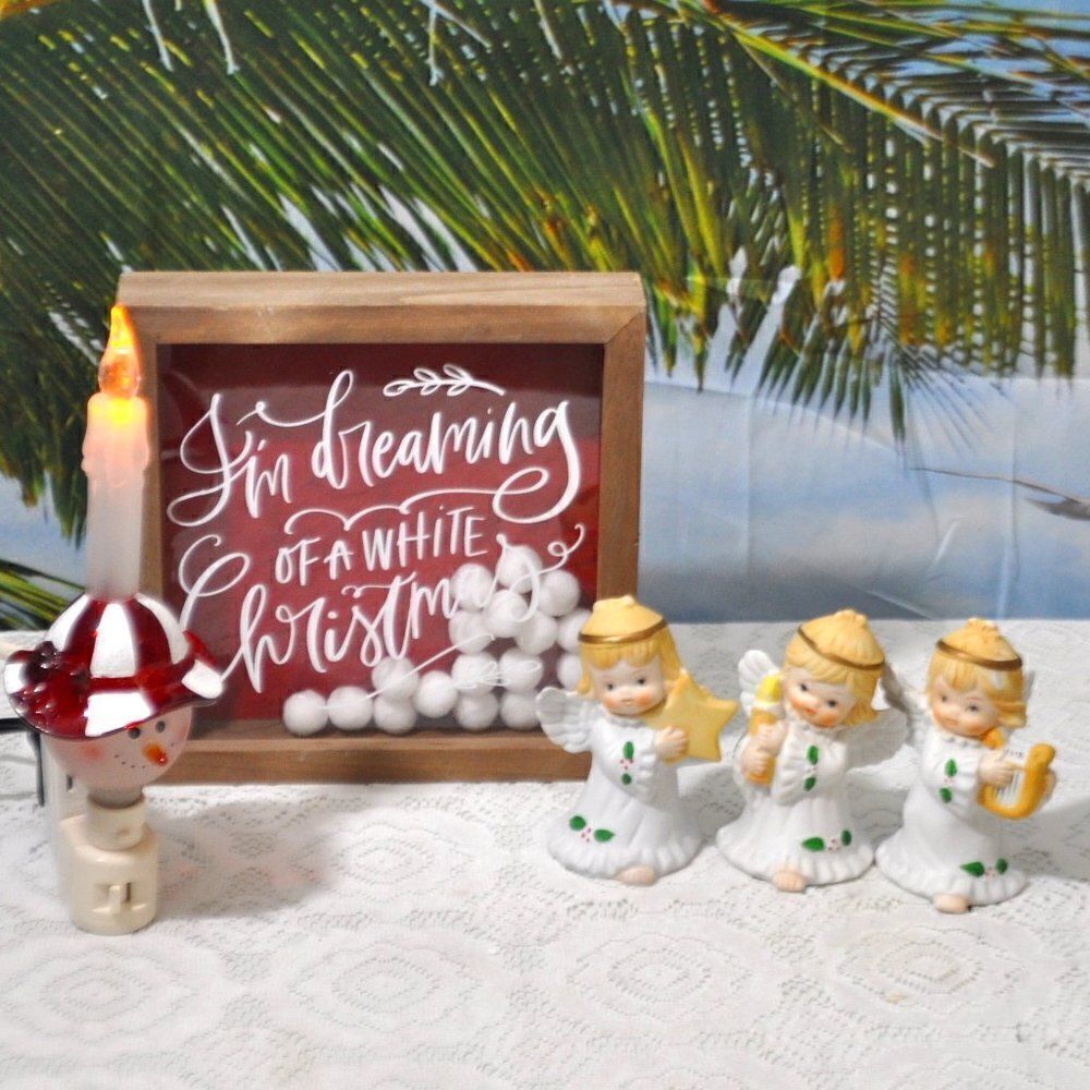 Christmas Shadow Box 3 Cute Angels Snowman Plug-in Night Light